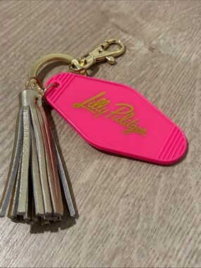 Lilly Pulitzer Bright Pink Key & Tassel Holder with Gold Hardware